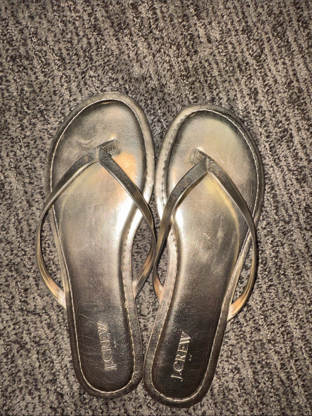 J. Crew Metallic Black Flip Flop Sandals